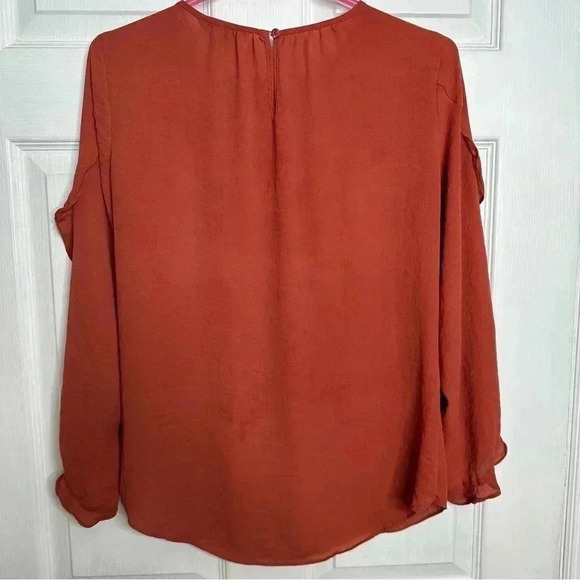 Simply Vera Vera Wang Blouse Semi-Sheer Ruffled Sleeves Burnt Orange Size XS - Picture 9 of 16